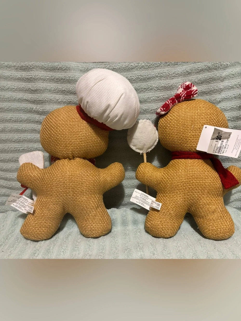 Festive Gingerbread Plush Holiday Pillow Pair - Red & Pink Accents.  NWT!